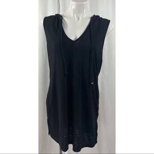 50% OFF Miken Swim Coverup Black Sheer Hoodie Top V Neck